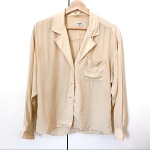 Chanel Vintage 100% Silk Logo Shirt Blouse